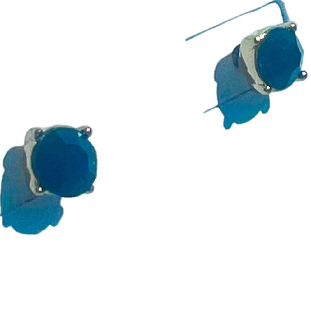 White House Black Market Goldtone and Blue Round Cut Gem Stud Earrings - New!
